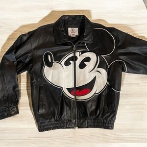 Vintage Mickey & Co Sports Club Starter jacket, black leather, size L